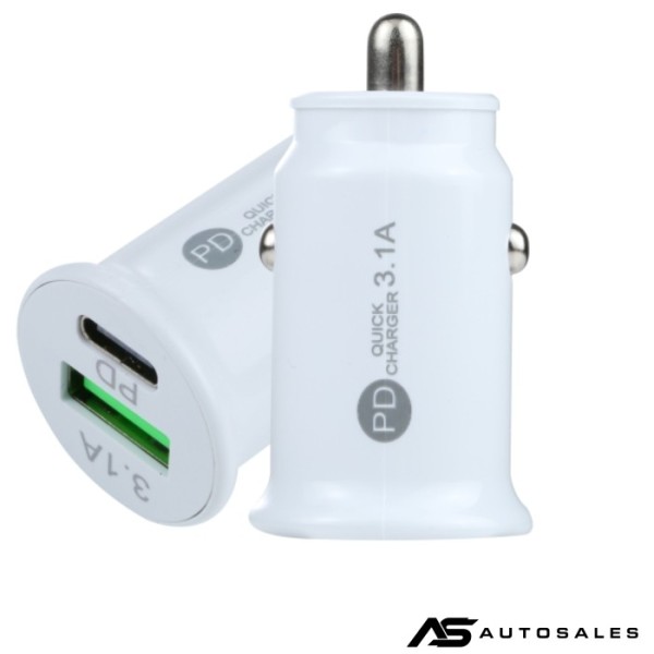 АДАПТЕР ЗА ЗАПАЛКА PG320 БЯЛ/ЧЕРЕН USB+TYPE C