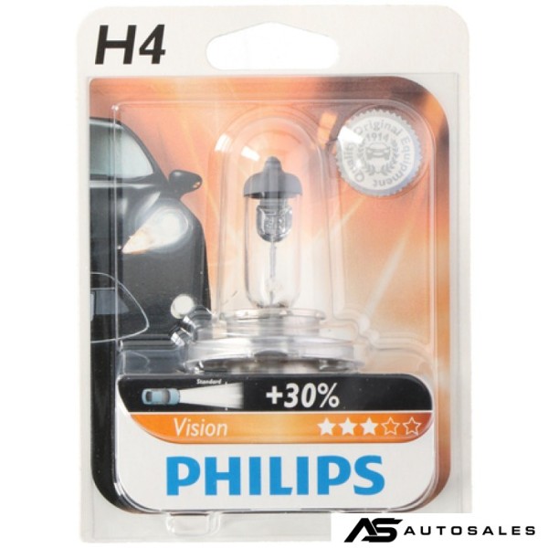 1 брой Халогенна крушка за фар H4 +30% светлина 60 / 55W 12V P14 / 5s Philips