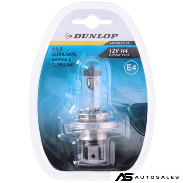 1 брой Халогенна крушка за фар H4 60 / 55W, 12V P43T E4 Dunlop