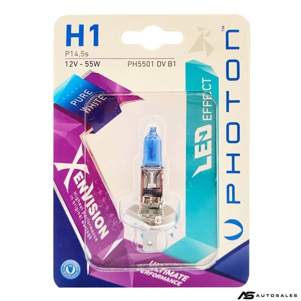 1 брой халогенна крушка H1 Х1 12V 55W P14,5s бяла светлина Xen Vision в блистер Photon