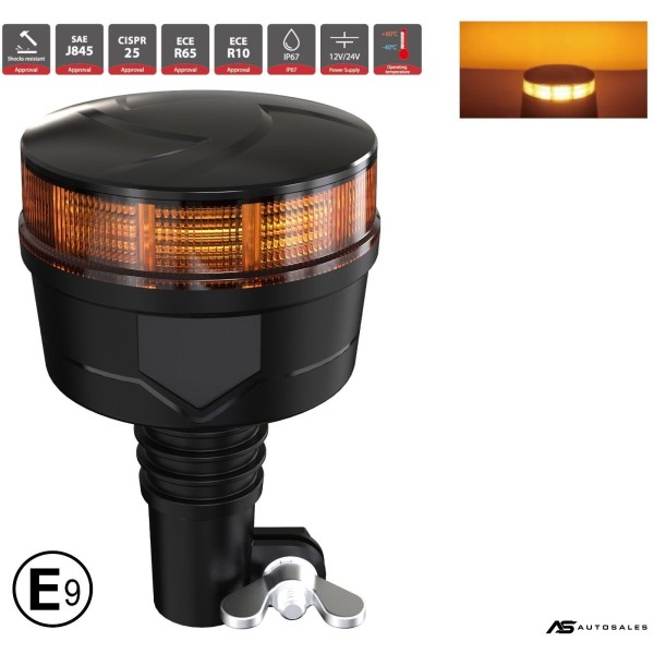 19W LED Аварийна Сигнална Лампа Маяк Буркан 30 Диода Оранжева Жълта 12V - 24V за монтаж на тръба