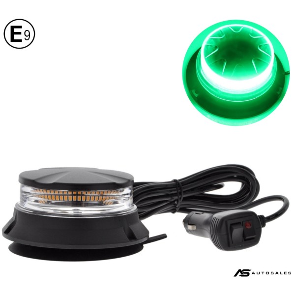 24W LED Компактна Диодна Въртяща се Сигнална Аварийна Лампа Маяк Буркан с магнит и вендуза 12V - 24V с магнит Е9 E-Mark Зелена Светлина