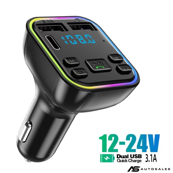 12-24V Автомобилен bluetooth 5.0 FM трансмитер зарядно телефон безжичен хендсфри MP3 модулатор плейър аудио приемник PD Type-C Dual USB 3.1A бързо зареждане