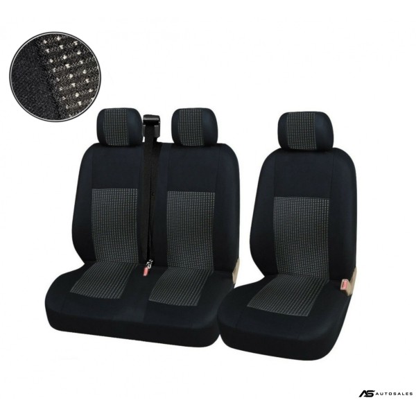 2+1 Лукс Калъфи В Черно За Седалки за Mercedes Sprinter Vito Vw Crafter T5 Ford Transit Peugeot Iveco Премиум Плат