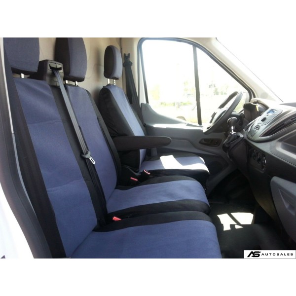 2+1 комплект калъфи / тапицерия - специално ушити за Ford Transit 2013+ - пасват перфектно - с отвор за барчето на двойната седалка - черно и сиво