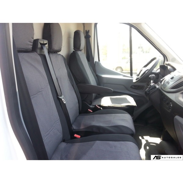 2+1 комплект калъфи / тапицерия - специално ушити за Ford Transit 2013+ - пасват перфектно - с отвор за барчето на седалка - LUXE черно-сиво