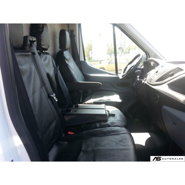 2+1 комплект калъфи / тапицерия от ЕКО кожа - специално ушити за Ford Transit 2013+ - пасват перфектно - с отвор за барчето на двойната седалка - черно