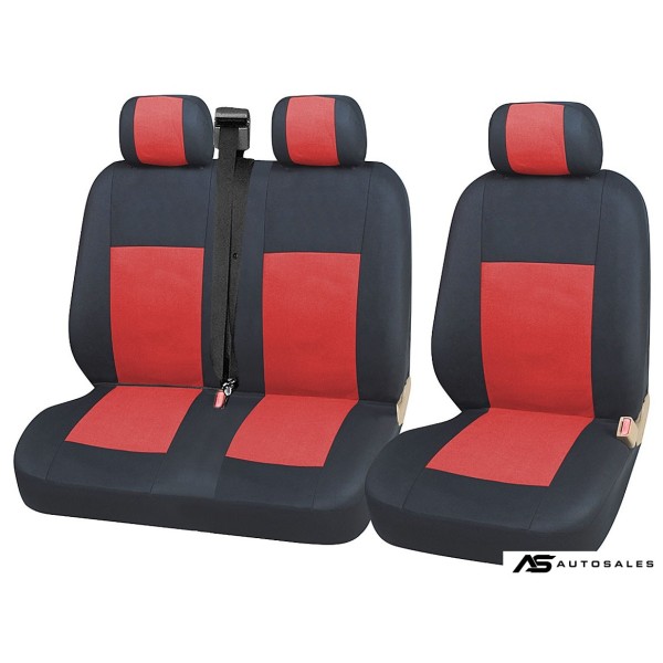 2+1 комплект универсални калъфи тапицерия за бус и микробус - Transit, Sprinter, Movano, Master, Crafter, Transporter, LT, Boxer, Jumper - черно и червено